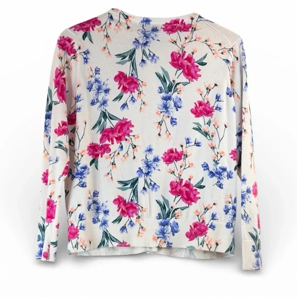 Lands End Cottagecore 100% Supima Cotton Floral Cardigan L/P - Picture 2 of 6